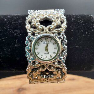 GENEVA Platinum Ornate Cuff Bangle Watch